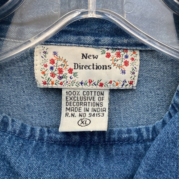 Vintage Embroidered Floral Blue Jean Cotton Denim Maxi Dress XLarge 90s - Picture 4 of 17